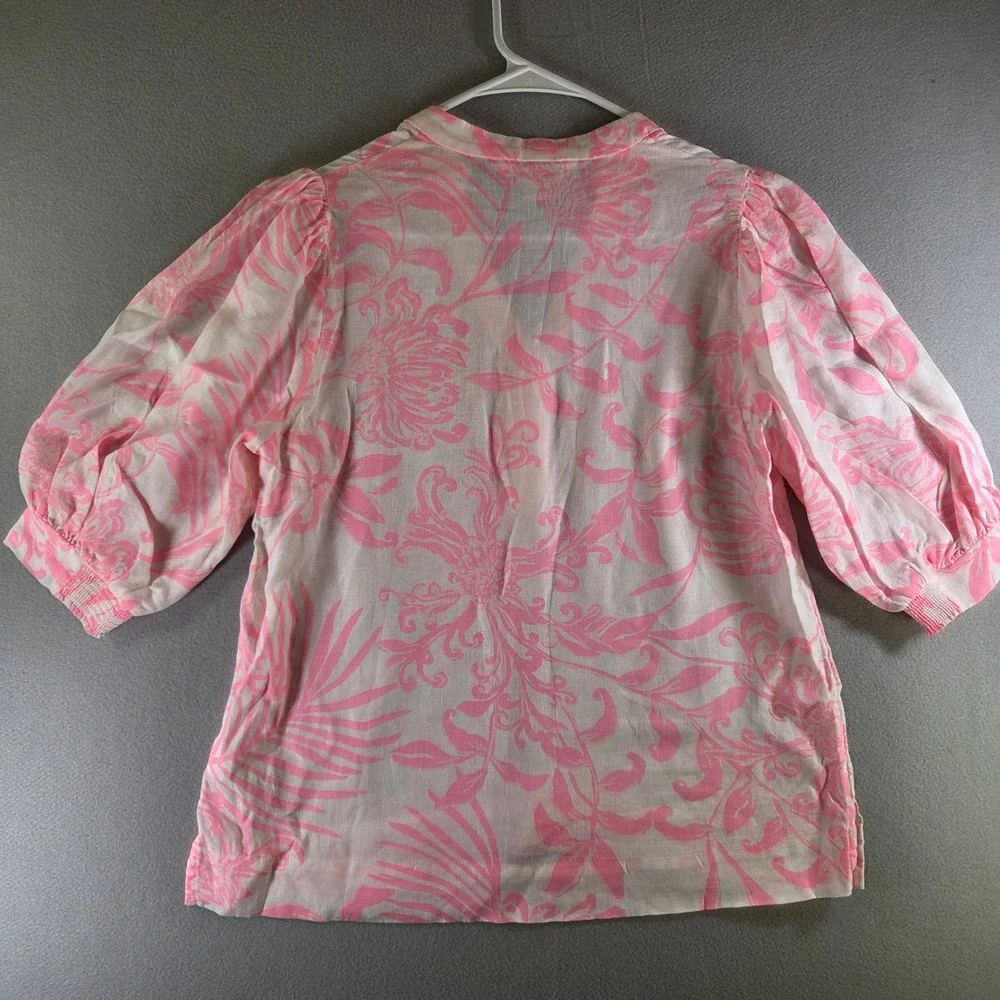 Lilly Pulitzer Mialeigh Elbow Top Glisten in the Sun Rousseau Pink 100% Linen 00